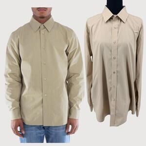 Burberry London Beige Cotton Dress Shirt Minimal Logo